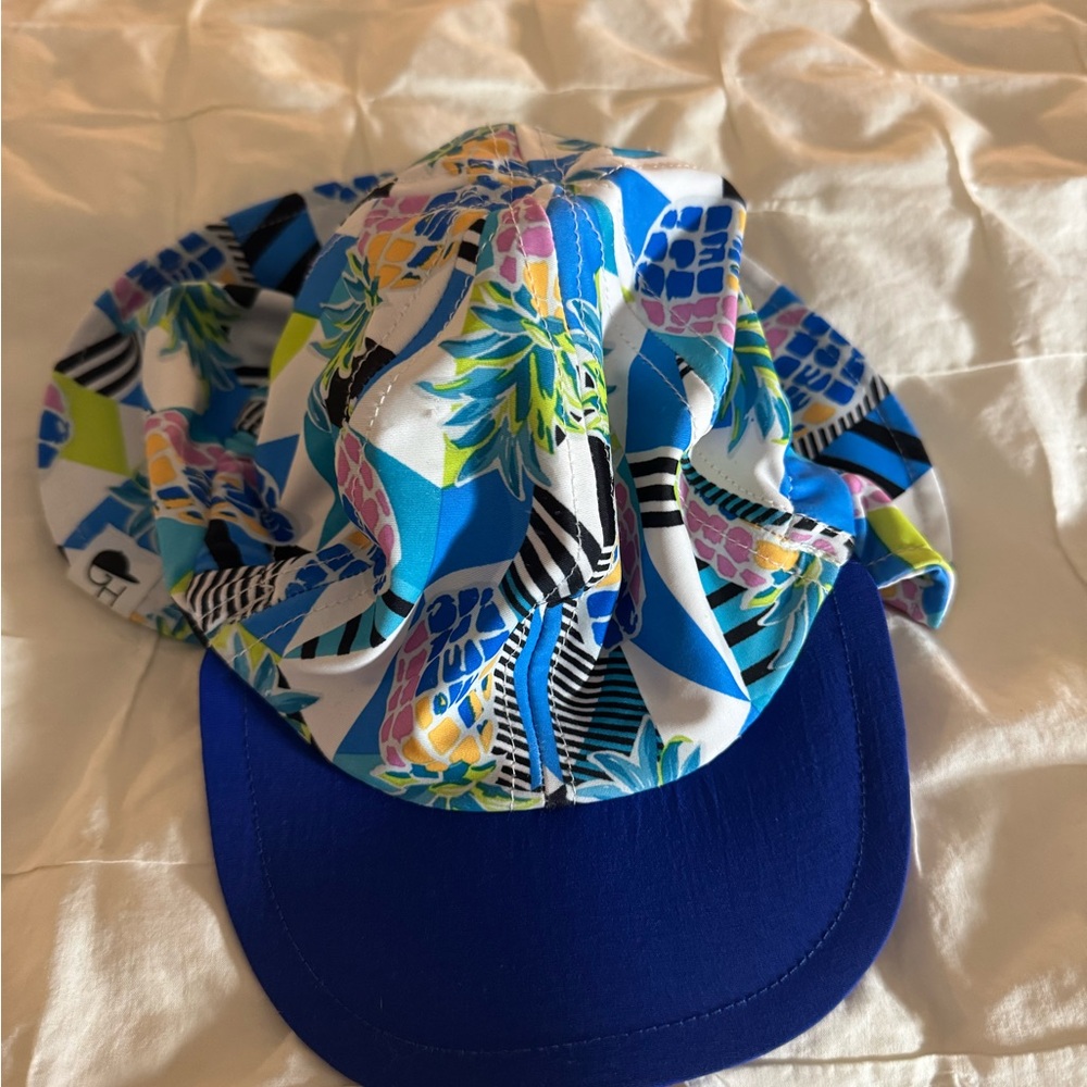 Colorful Patterned beach/ sun Cap with Blue Brim